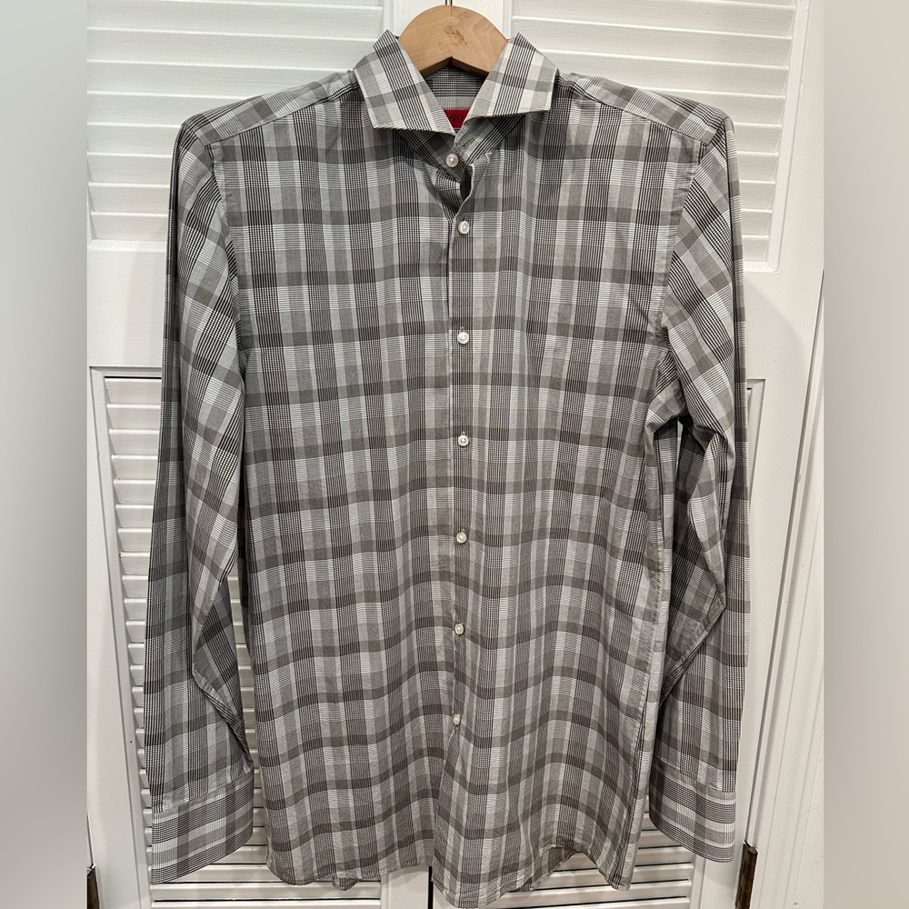 Hugo Boss Sharp Fit Grey Plaid Button Up